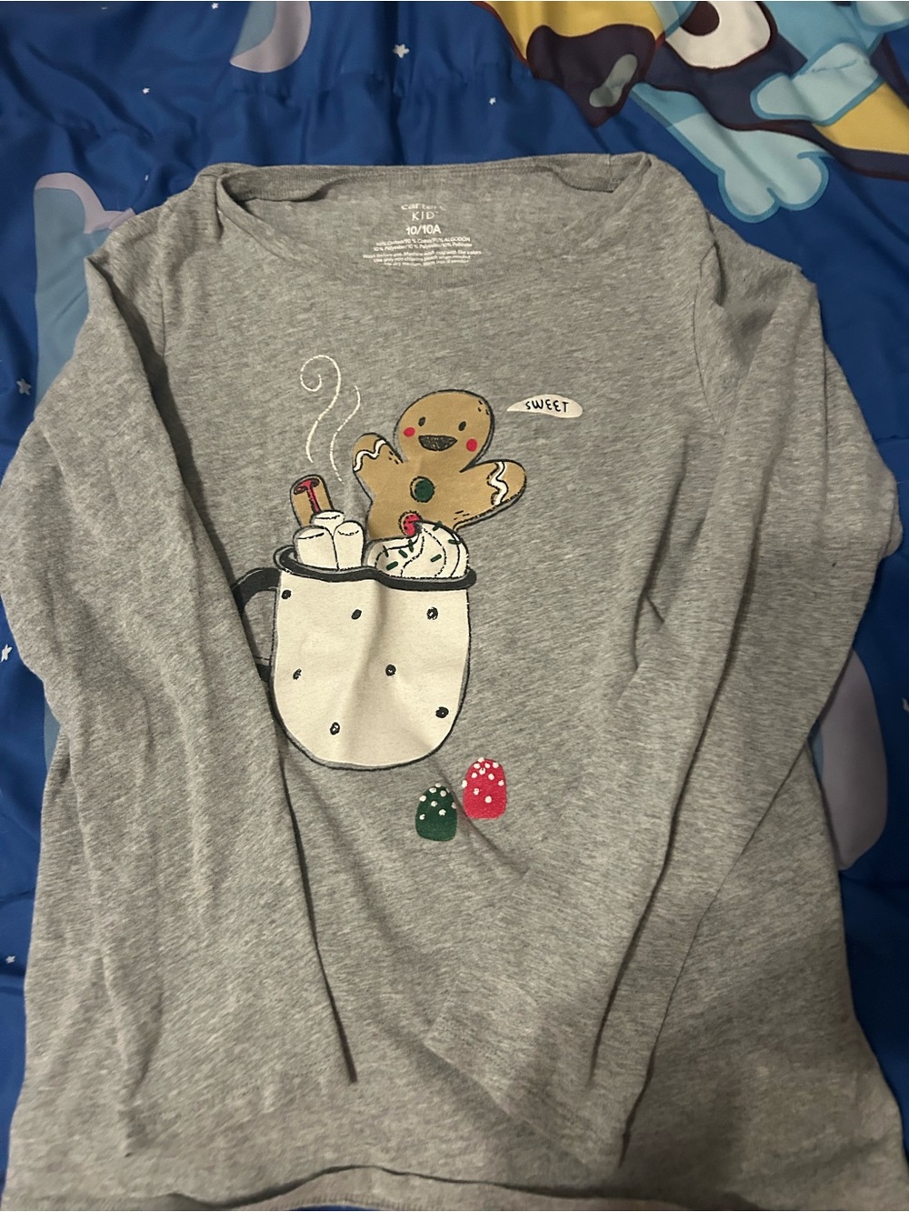 Carters Girls Long sleeve Gingerbread Christmas T Shirt Size 10